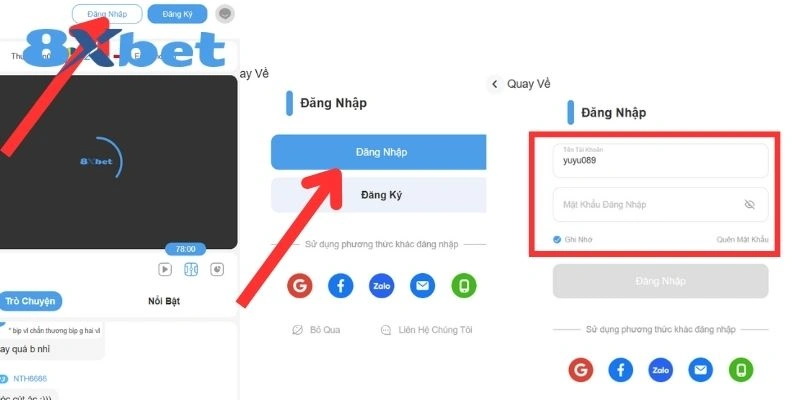Các bước hướng dẫn đăng nhập 8xbet rõ ràng trên màn hình thiết bị